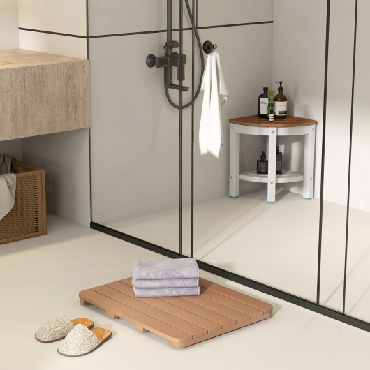 Waterproof HIPS Bath Spa Shower Mat with Non Slip Foot Pads-Brown - Image 5