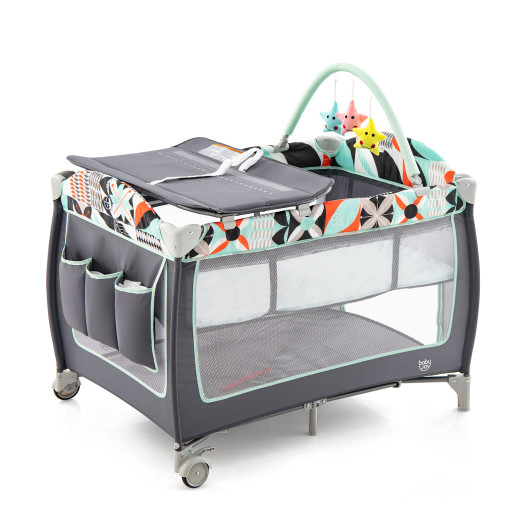 3-in-1 Portable Baby Playard with Zippered Door and Toy Bar-Blue - Image 3