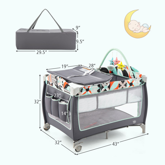 3-in-1 Portable Baby Playard with Zippered Door and Toy Bar-Blue - Image 2