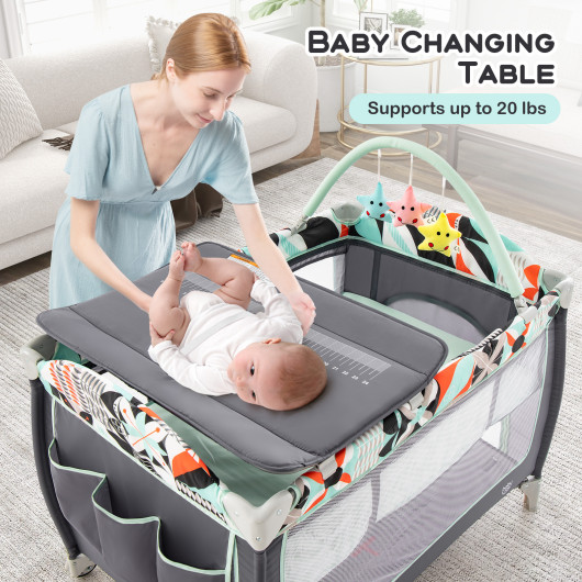 3-in-1 Portable Baby Playard with Zippered Door and Toy Bar-Blue - Image 4