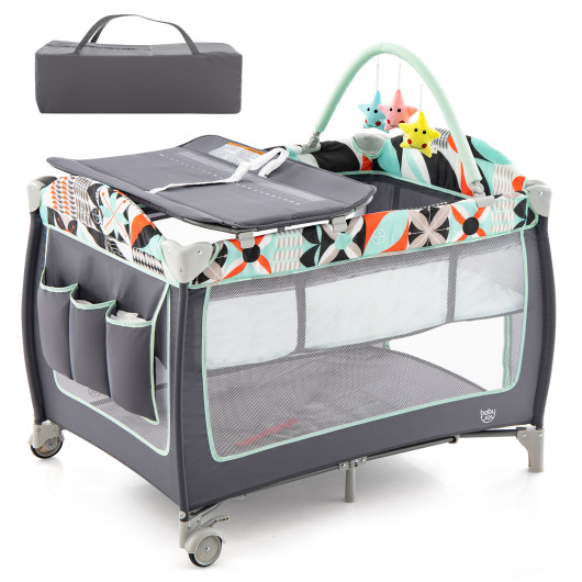 3-in-1 Portable Baby Playard with Zippered Door and Toy Bar-Blue - Image 5