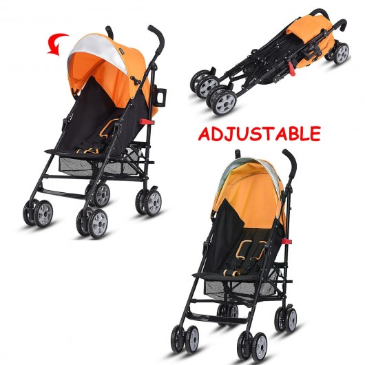 Folding Lightweight Baby Toddler Umbrella Travel Stroller-Orange - Image 6