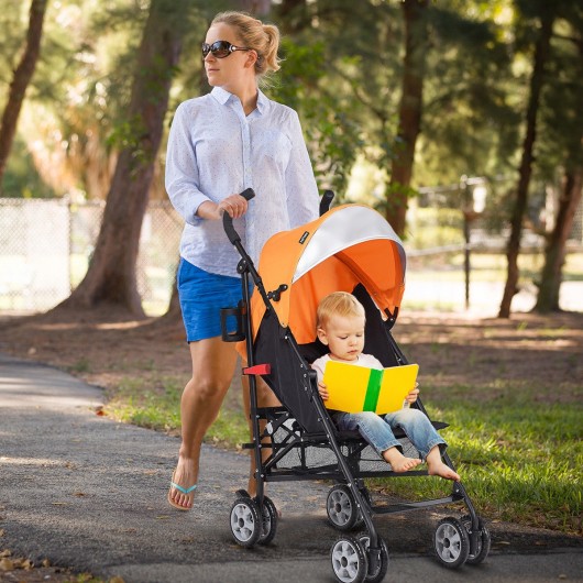 Folding Lightweight Baby Toddler Umbrella Travel Stroller-Orange - Image 2
