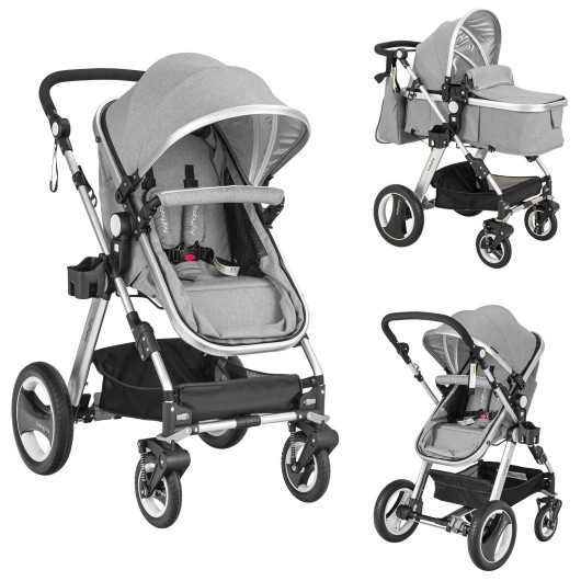 Folding Aluminum Baby Stroller Baby Jogger with Diaper Bag-Gray - Image 5