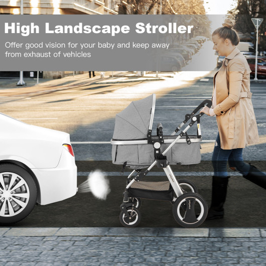 Folding Aluminum Baby Stroller Baby Jogger with Diaper Bag-Gray - Image 3