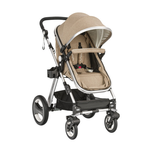 Folding Aluminum Baby Stroller Baby Jogger with Diaper Bag-Beige - Image 2