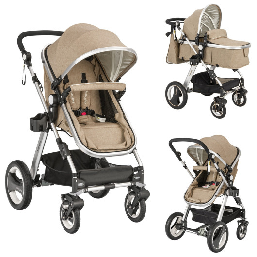 Folding Aluminum Baby Stroller Baby Jogger with Diaper Bag-Beige - Image 5