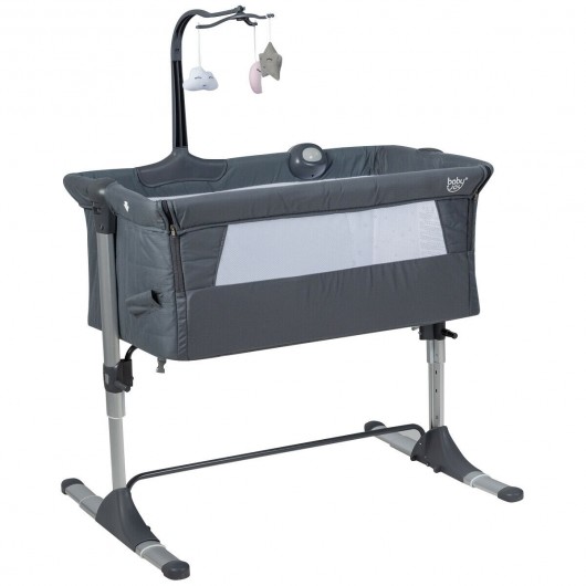 Height Adjustable Baby Side Crib with Music Box & Toys-Dark Gray - Image 5