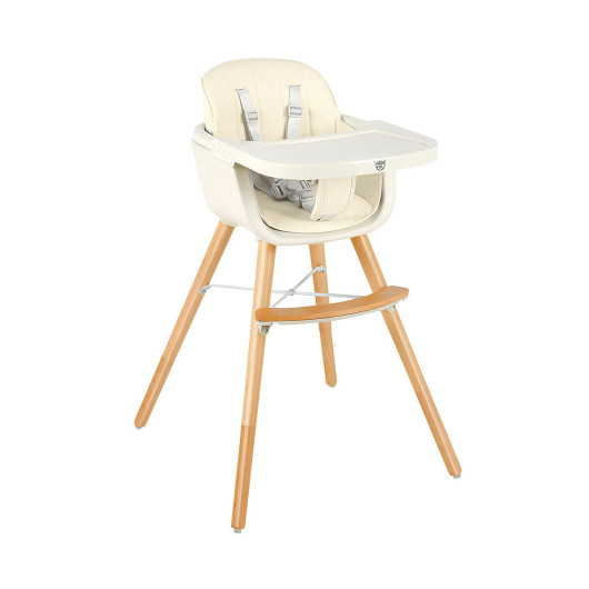 3-in-1 Convertible Wooden High Chair with Cushion-Beige