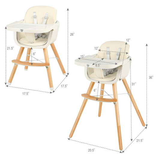 3-in-1 Convertible Wooden High Chair with Cushion-Beige - Image 6