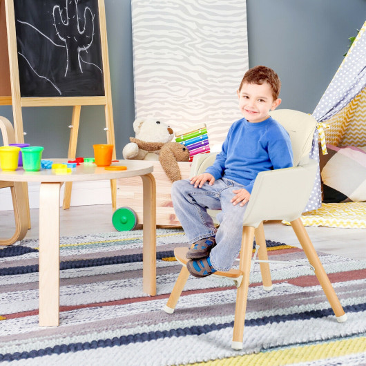 3-in-1 Convertible Wooden High Chair with Cushion-Beige - Image 5