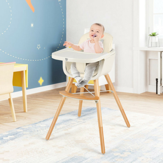 3-in-1 Convertible Wooden High Chair with Cushion-Beige - Image 4