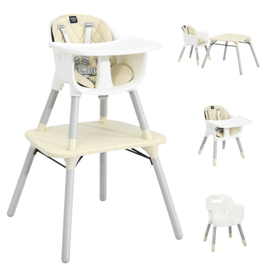 4-in-1 Baby Convertible Toddler Table Chair Set with PU Cushion-Beige - Image 6