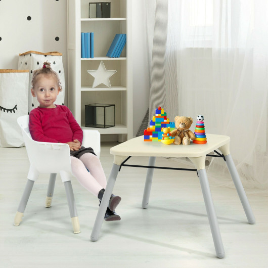 4-in-1 Baby Convertible Toddler Table Chair Set with PU Cushion-Beige - Image 5