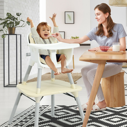 4-in-1 Baby Convertible Toddler Table Chair Set with PU Cushion-Beige - Image 2