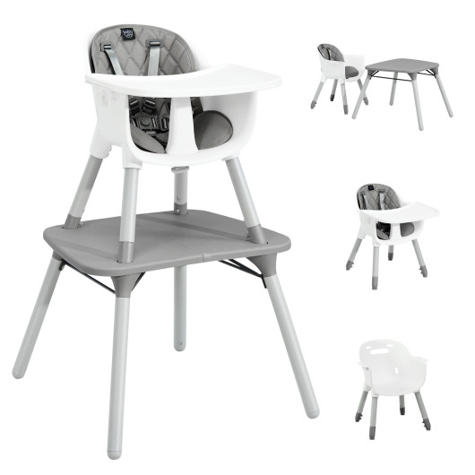 4-in-1 Baby Convertible Toddler Table Chair Set with PU Cushion-Gray - Image 4