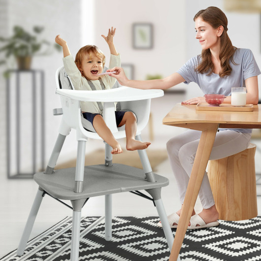 4-in-1 Baby Convertible Toddler Table Chair Set with PU Cushion-Gray - Image 5