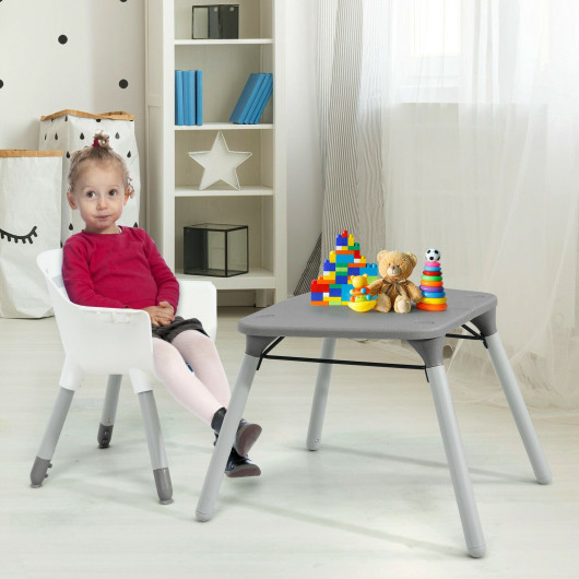 4-in-1 Baby Convertible Toddler Table Chair Set with PU Cushion-Gray - Image 6
