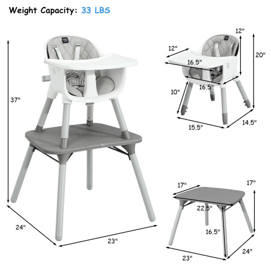 4-in-1 Baby Convertible Toddler Table Chair Set with PU Cushion-Gray - Image 3