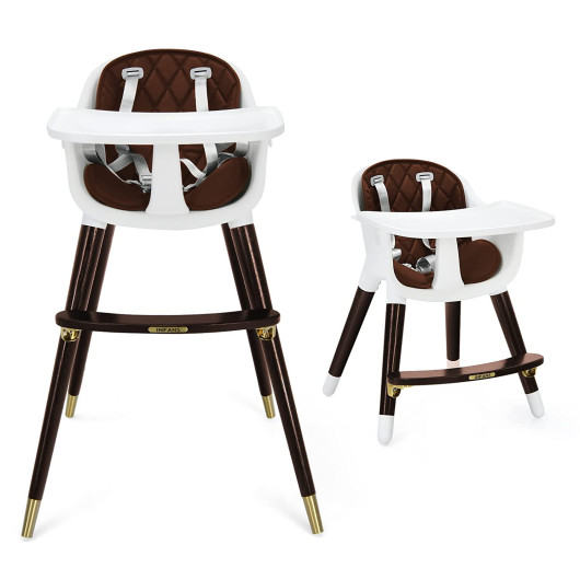 3-In-1 Adjustable Baby High Chair with Soft Seat Cushion for Toddlers-Brown - Image 6