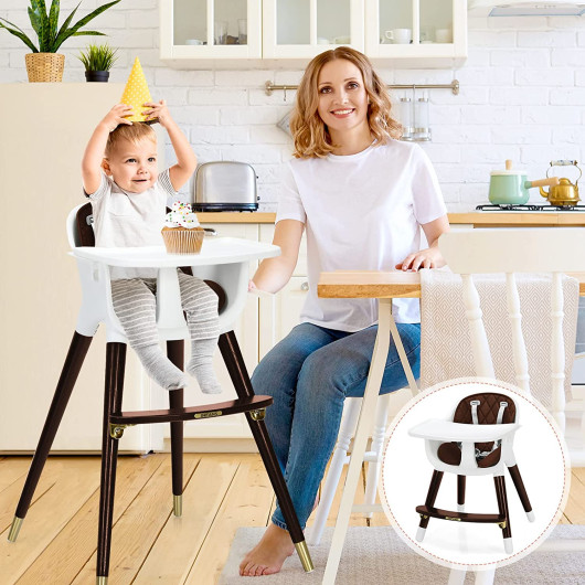 3-In-1 Adjustable Baby High Chair with Soft Seat Cushion for Toddlers-Brown - Image 4