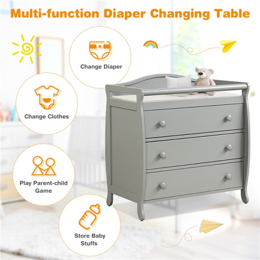 Baby Changing Table Infant Diaper with 3 Drawers and Safety Belt-Gray - Image 5