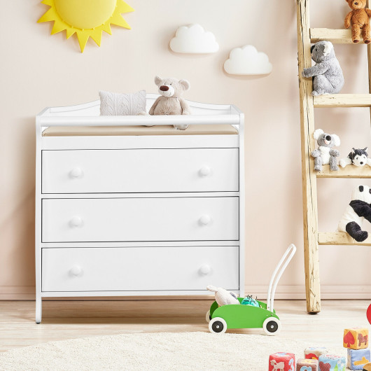 Baby Changing Table Infant Diaper with 3 Drawers and Safety Belt-White - Image 4
