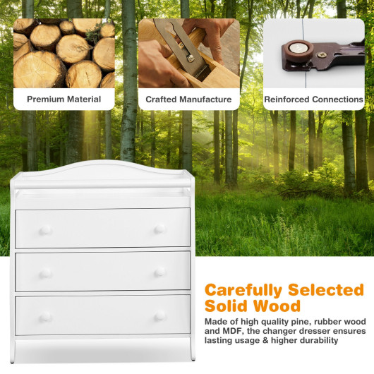 Baby Changing Table Infant Diaper with 3 Drawers and Safety Belt-White - Image 6