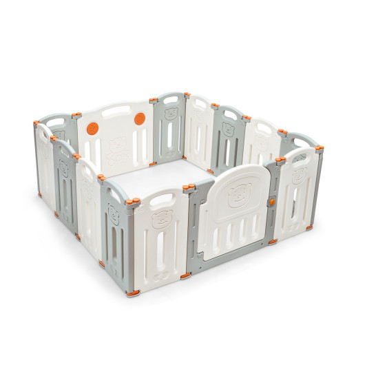Foldable Baby Playpen 14 Panel Activity Center Safety Play Yard-Beige - Image 3