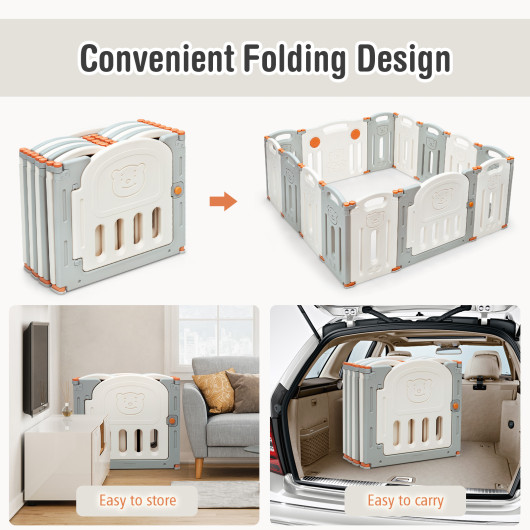 Foldable Baby Playpen 14 Panel Activity Center Safety Play Yard-Beige - Image 4