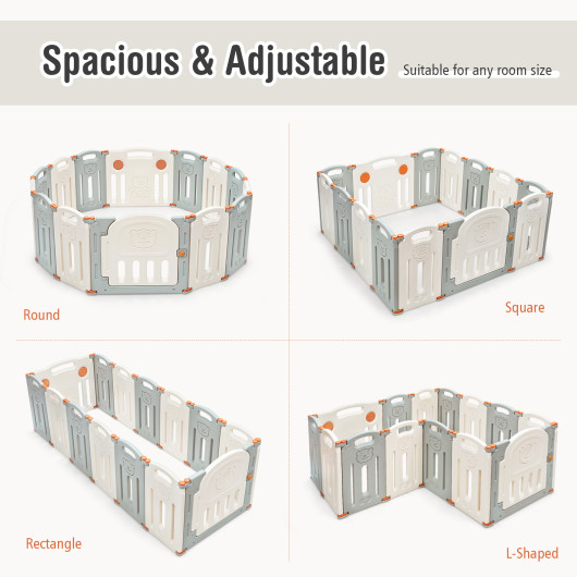 Foldable Baby Playpen 14 Panel Activity Center Safety Play Yard-Beige - Image 6