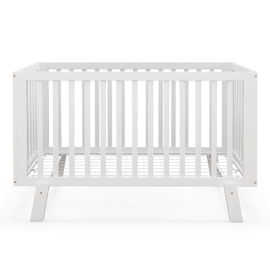 Rubber Wood Baby Crib with Adjustable Mattress Heights and Guardrails-White - Image 2