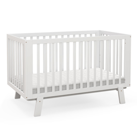 Rubber Wood Baby Crib with Adjustable Mattress Heights and Guardrails-White - Image 3