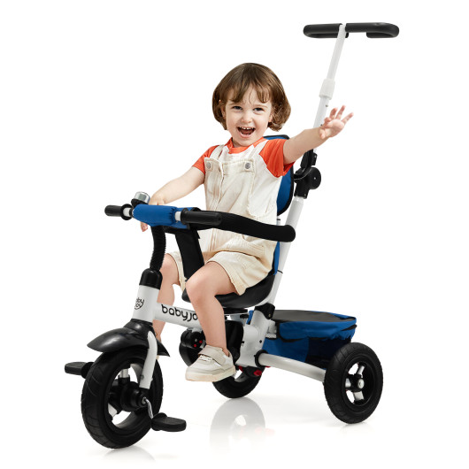 Folding Tricycle Baby Stroller with Reversible Seat and Adjustable Canopy-Blue - Image 2
