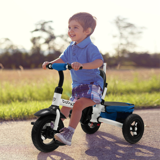 Folding Tricycle Baby Stroller with Reversible Seat and Adjustable Canopy-Blue - Image 3