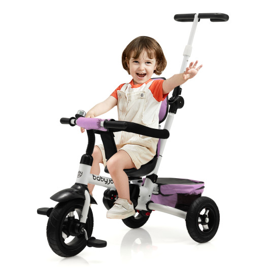 Folding Tricycle Baby Stroller with Reversible Seat and Adjustable Canopy-Pink - Image 5