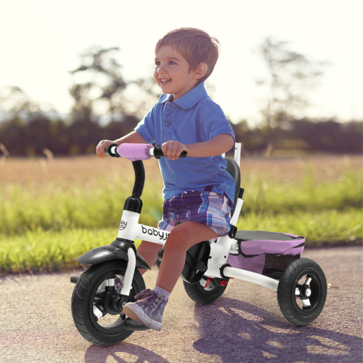 Folding Tricycle Baby Stroller with Reversible Seat and Adjustable Canopy-Pink - Image 2