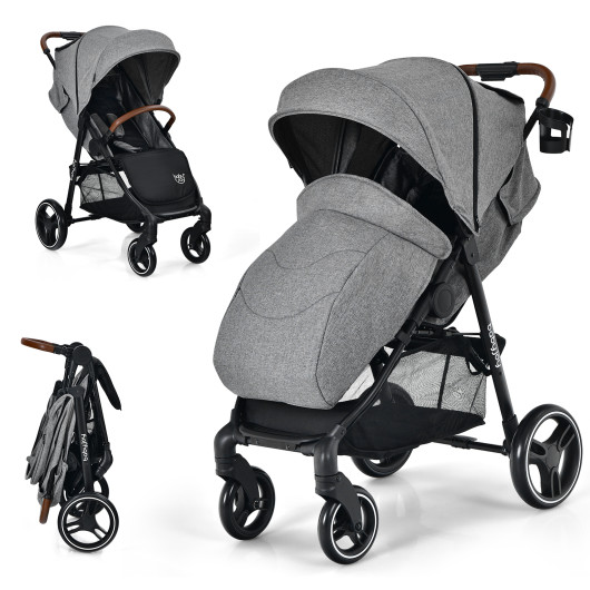 5-Point Harness Lightweight Infant Stroller with Foot Cover and Adjustable Backrest-Gray