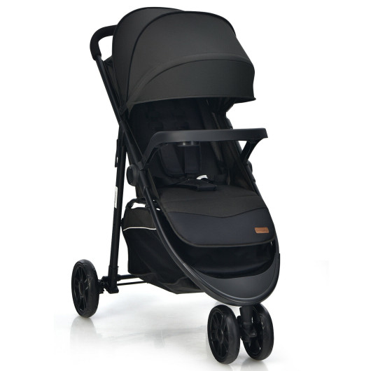 Baby Jogging Stroller with Adjustable Canopy for Newborn-Black - Image 3
