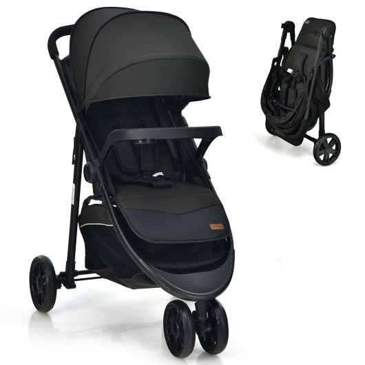 Baby Jogging Stroller with Adjustable Canopy for Newborn-Black - Image 4