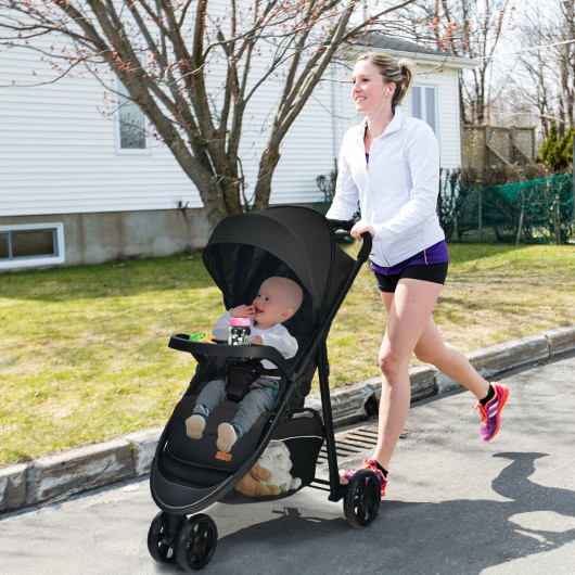 Baby Jogging Stroller with Adjustable Canopy for Newborn-Black - Image 5
