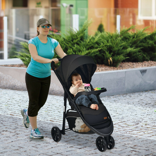 Baby Jogging Stroller with Adjustable Canopy for Newborn-Black - Image 6