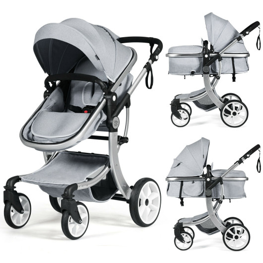 Folding Aluminum Infant Reversible Stroller with Diaper Bag-Gray - Image 5