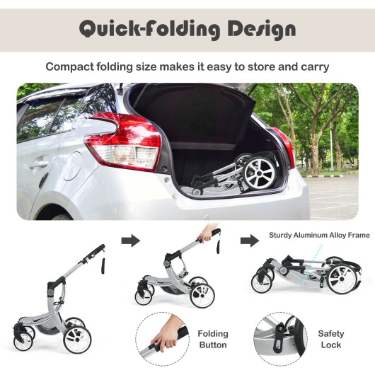 Folding Aluminum Infant Reversible Stroller with Diaper Bag-Gray - Image 2