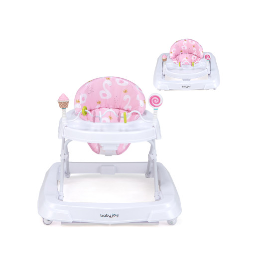 Foldable Baby Activity Walker with Adjustable Height and Detachable Seat Cushion-Pink - Image 2