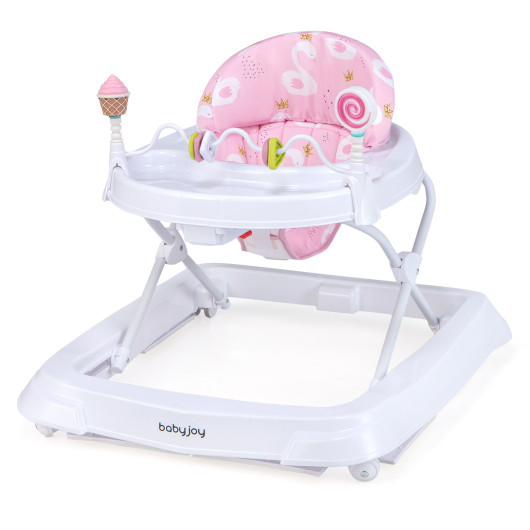 Foldable Baby Activity Walker with Adjustable Height and Detachable Seat Cushion-Pink - Image 3