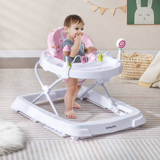 Foldable Baby Activity Walker with Adjustable Height and Detachable Seat Cushion-Pink - Image 5