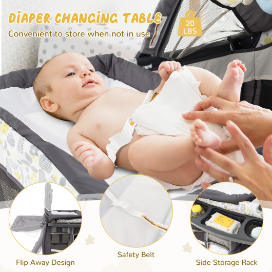 4 in 1 Portable Pack and Play Baby Nursery Center with Bassinet-Yellow - Image 5