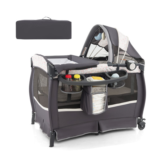 4 in 1 Portable Pack and Play Baby Nursery Center with Bassinet-Heart Pink - Image 4