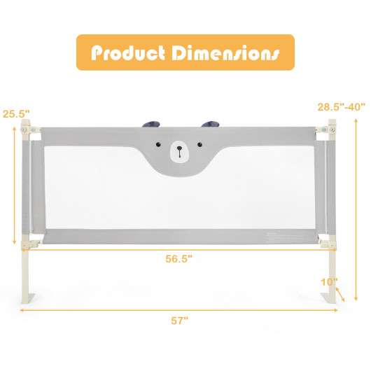 57 Inches Bed Rail for Toddlers with Double Lock-Gray - Image 6